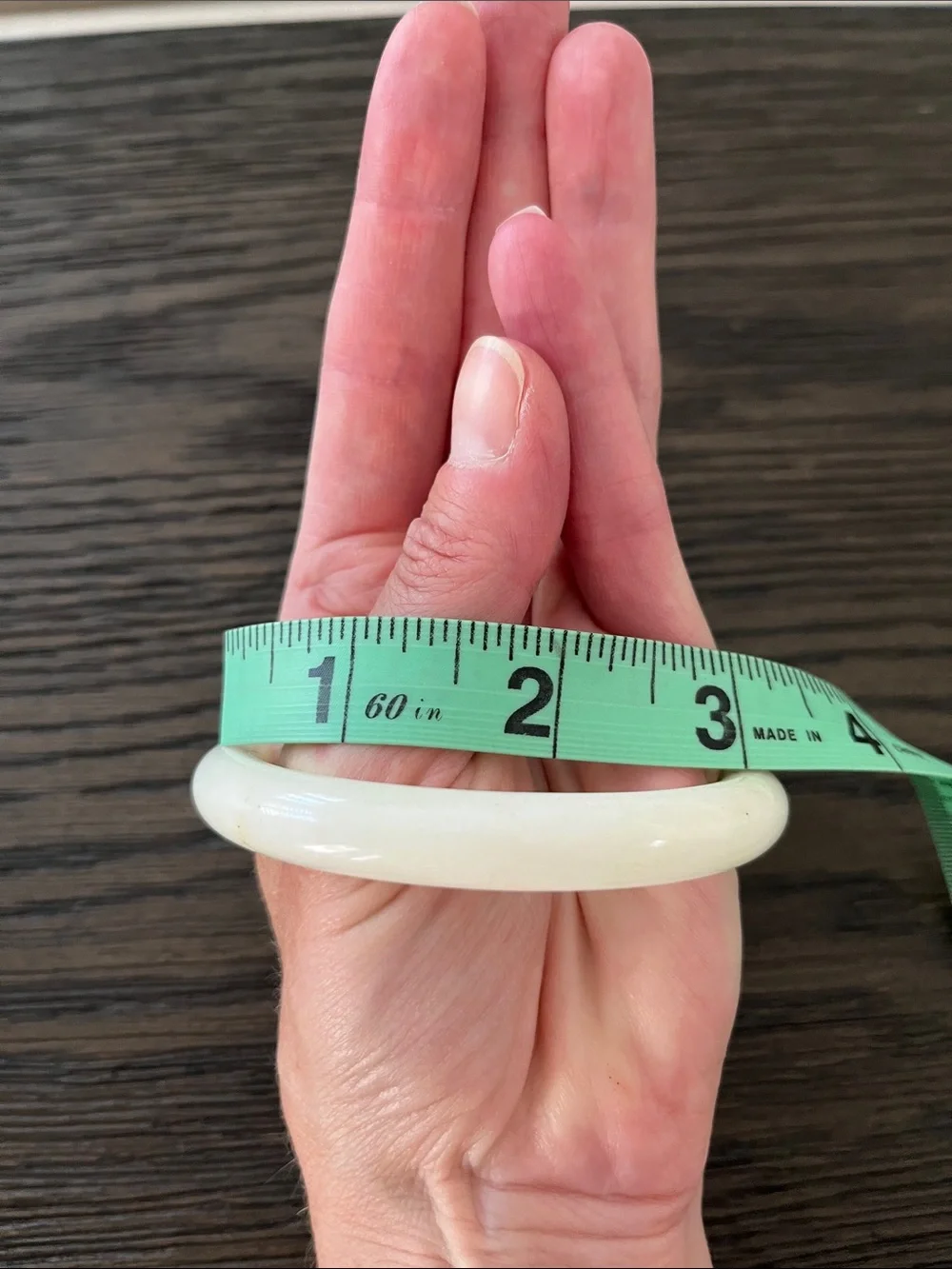 White/Cream Jade Bangle Bracelet with Subtle Green Accents